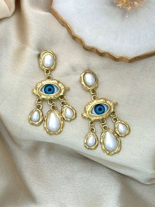 Evil Eye Pearl Dangler Earrings