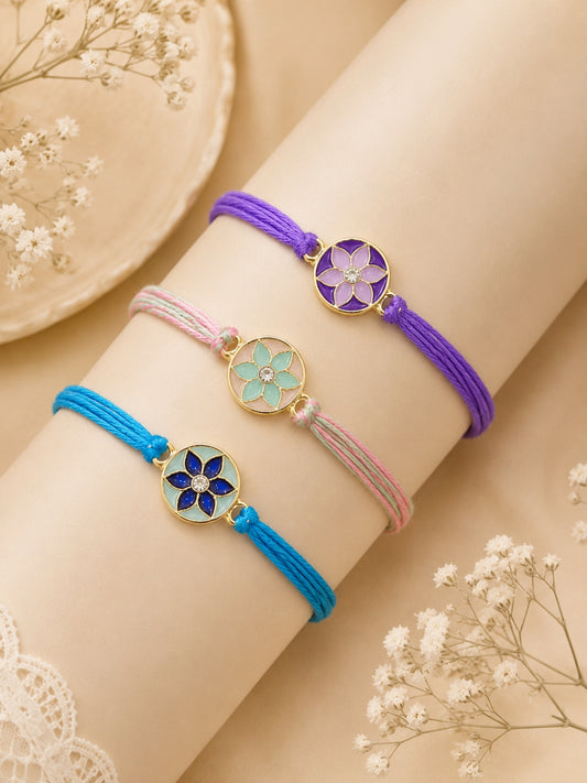 Set Of 3 Floral Circle Rakhi Combo
