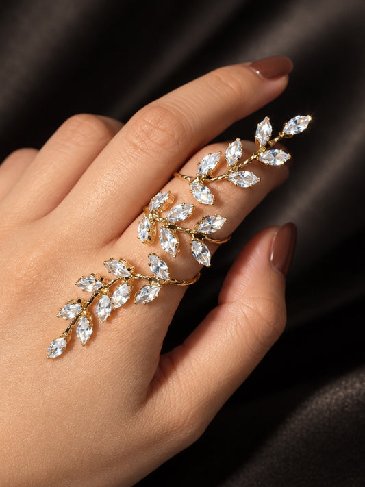 Crystal Leafy Finger Ring