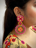 Pink Swastik Beaded Earrings
