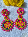 Pink Swastik Beaded Earrings