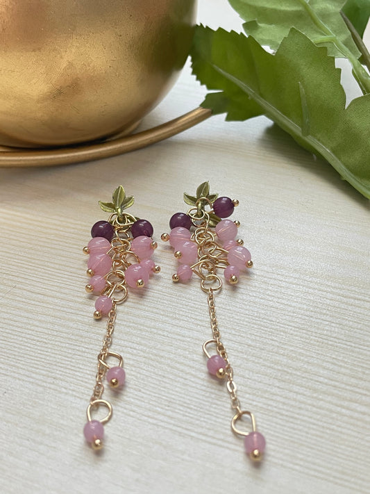Pink Grapes Long Earrings