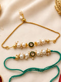 Mint Pearl Kundan Bhaiya Bhabhi Rakhi Combo