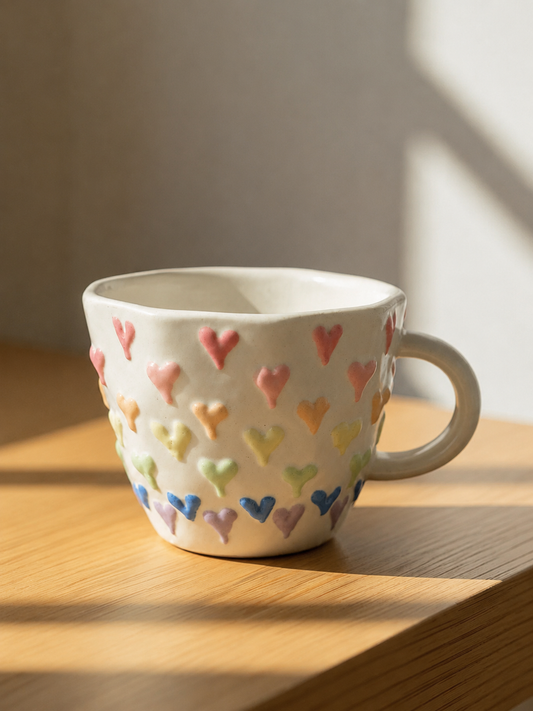 Rainbow Hearts Ceramic Espresso Cup
