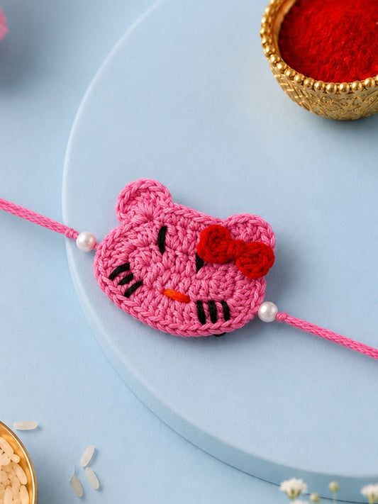 Pink Kitty Crochet Rakhi