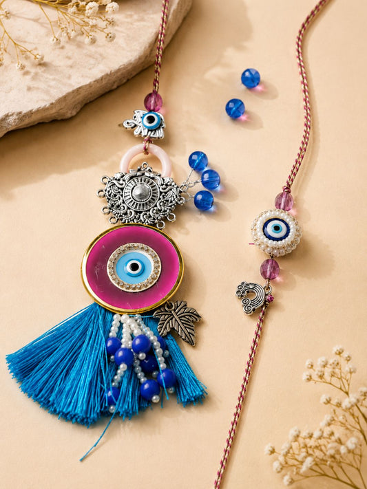 Evil Eye Tassel Bhaiya Bhabhi Rakhi Combo