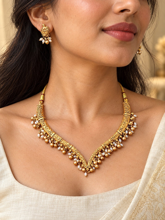 South Indian Pearl Ghungroo Necklace Set