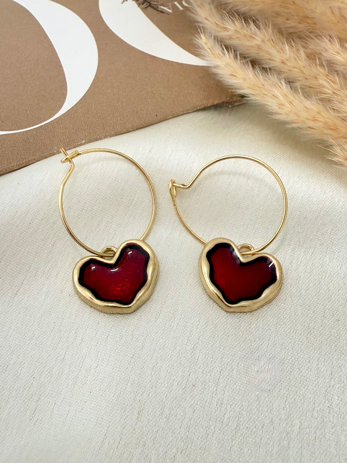 Red Heart Gold Hoops