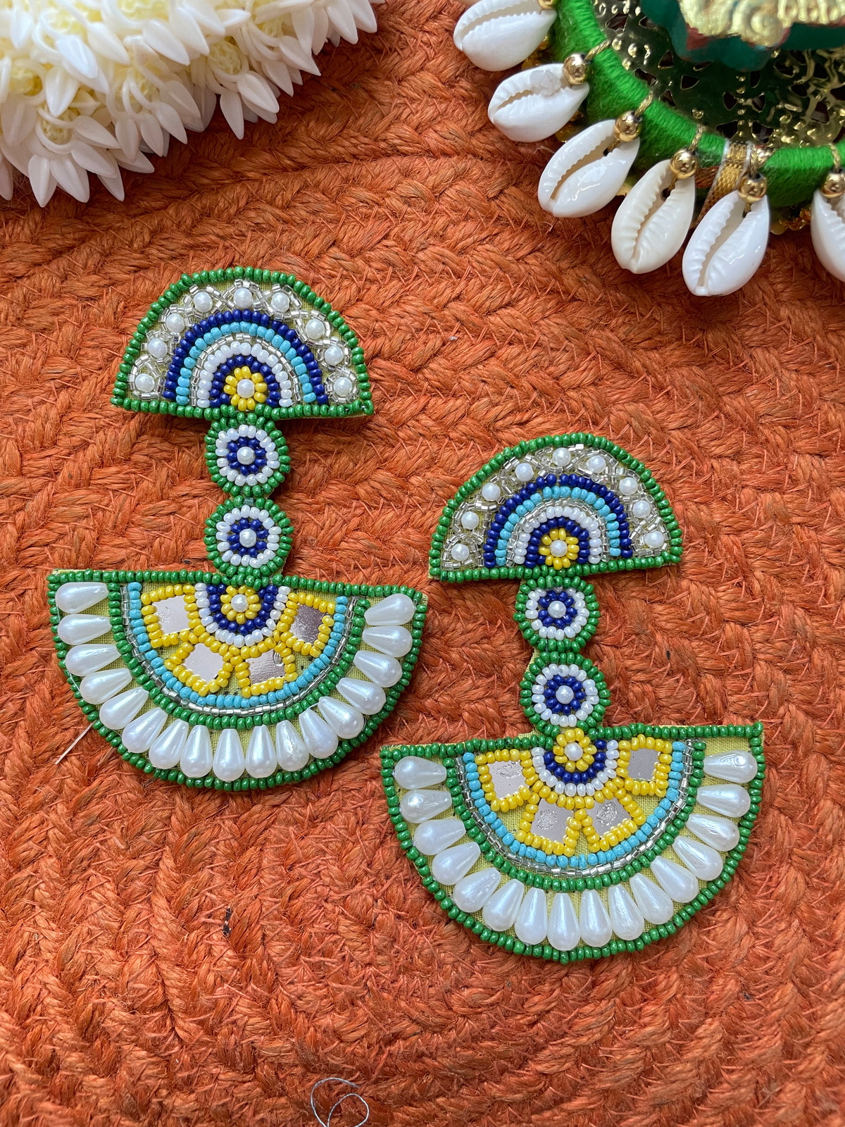 Saanjh Mirror Beaded Earrings