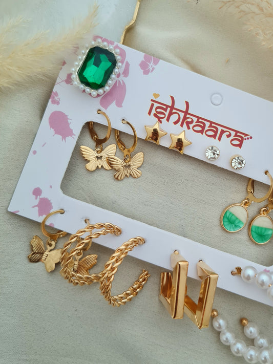 Emerald Mixed Charm Earrings Combo