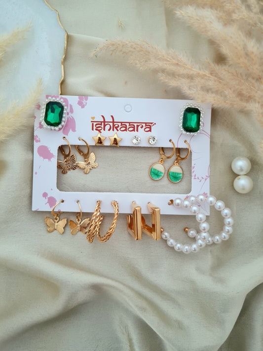 Emerald Mixed Charm Earrings Combo