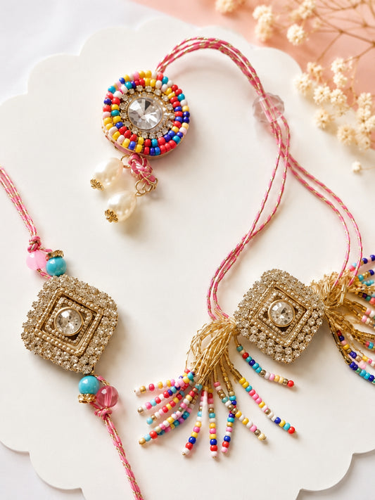 Multi Beads Bhaiya Bhabhi Rakhi Combo