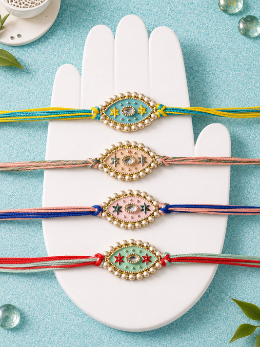 Set Of 4 Star & Evil Eye Rakhi Combo