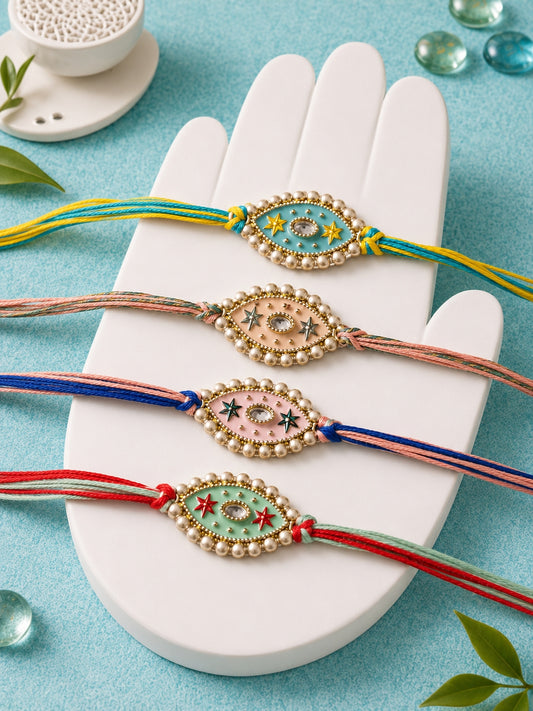 Set Of 4 Star & Evil Eye Rakhi Combo