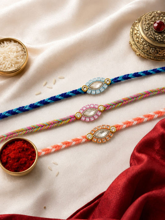 Set of 3 Crystal Charm Mirror Rakhi Combo