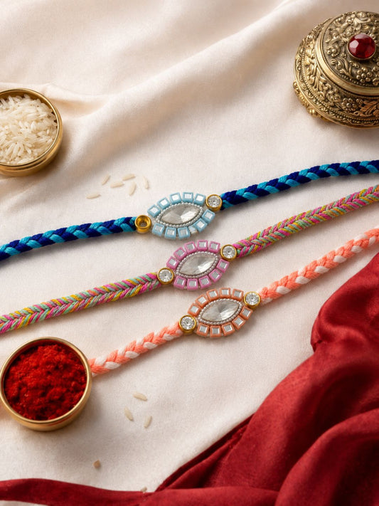 Set of 3 Crystal Charm Mirror Rakhi Combo