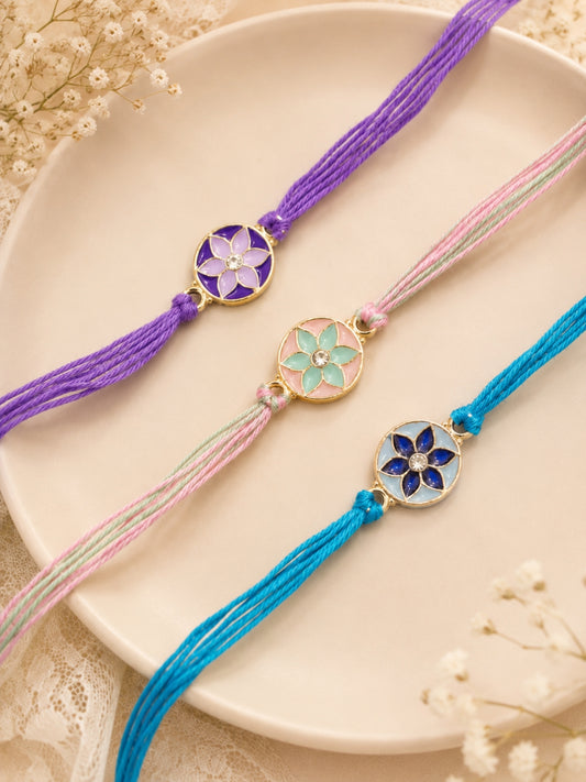 Set Of 3 Floral Circle Rakhi Combo