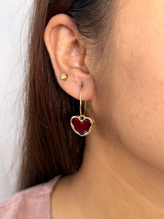 Red Heart Gold Hoops