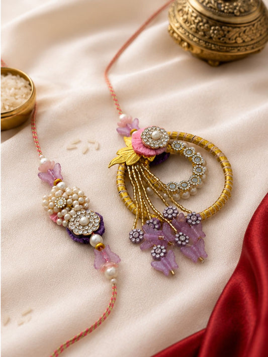 Lavender Bloom Bhaiya Bhabhi Rakhi Combo