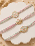 Set Of 3 Pastel Lotus Rakhi Combo