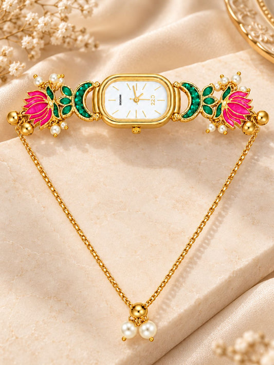Kashmiri Lotus Pearl Bracelet Watch