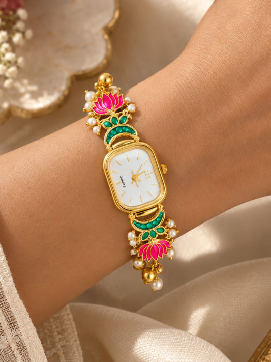Kashmiri Lotus Pearl Bracelet Watch