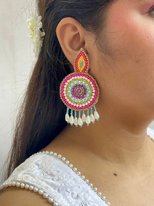 Utsav Mirror Beaded Earrings