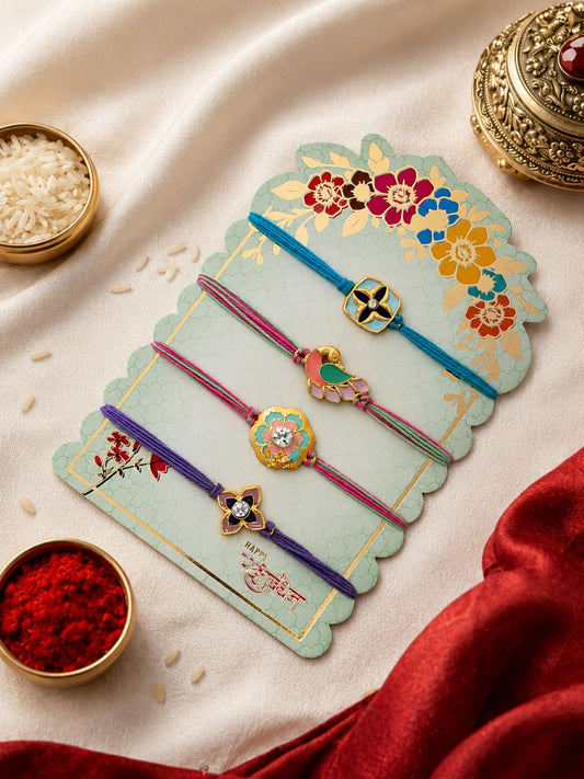 Set Of 4 Blossom Charm Rakhi Combo