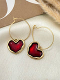 Red Heart Gold Hoops