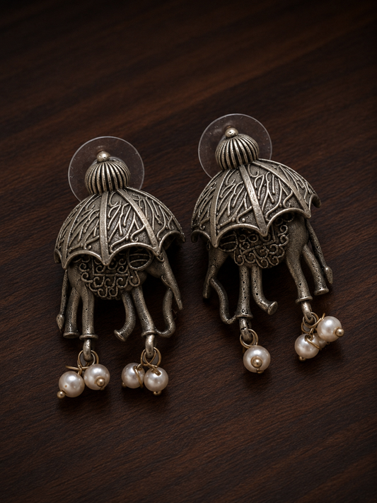 Elephant Charm Oxidised Earrings
