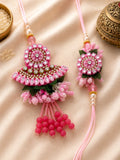 Pink Petal Kundan Bhaiya Bhabhi Rakhi Combo