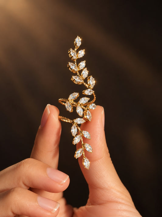 Crystal Leafy Finger Ring