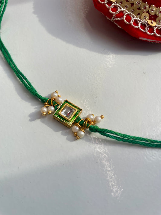 Green Thread Pearl Kundan Rakhi