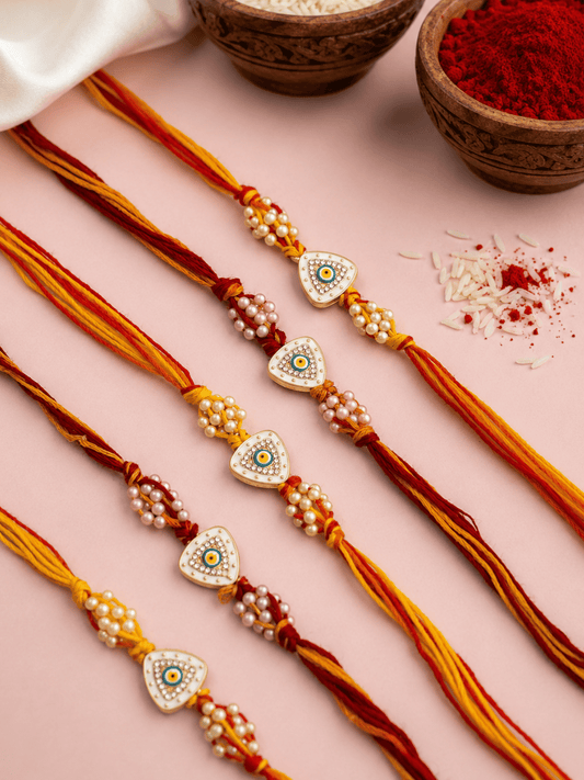 Set of 5 Trikona Nazar Rakhi Combo