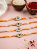 Set of 4 Shubh Drishti Rakhi Combo (Orange)