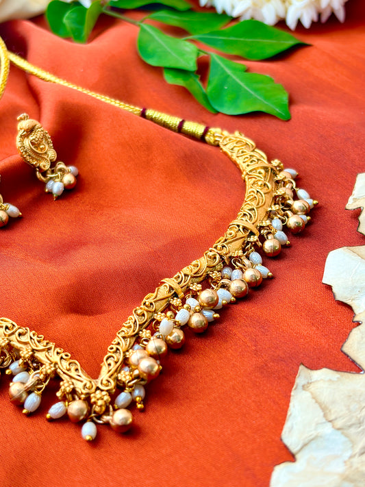South Indian Pearl Ghungroo Necklace Set