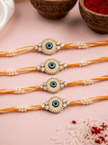 Set of 4 Shubh Drishti Rakhi Combo (Orange)