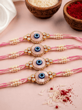 Set of 4 Shubh Drishti Rakhi Combo (Pink)