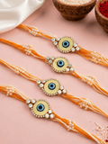 Set of 4 Shubh Drishti Rakhi Combo (Orange)