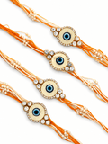 Set of 4 Shubh Drishti Rakhi Combo (Orange)