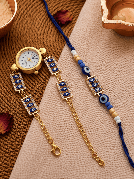 Nazar Luxe Watch Bhaiya Bhabhi Rakhi Combo
