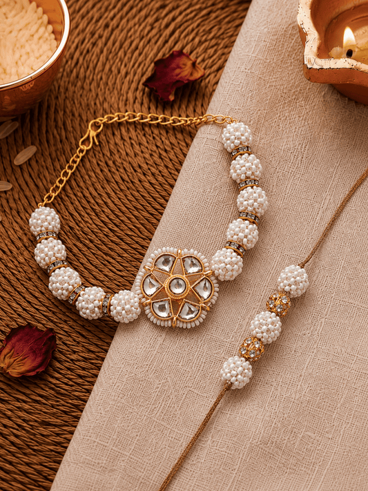 Moti Kundan Bandhan Bhaiya Bhabhi Rakhi Combo