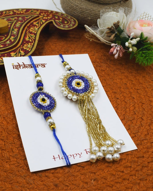 Blue Evil Eye Bhaiya Bhabhi Rakhi Combo