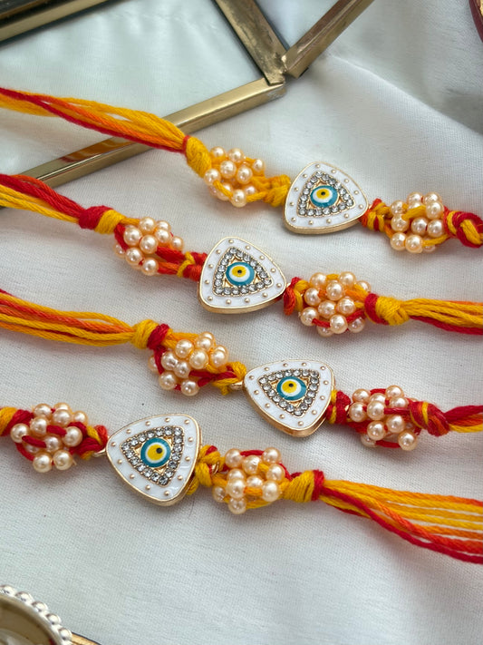 Set of 4 Trikona Nazar Rakhi Combo