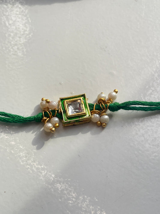 Green Thread Pearl Kundan Rakhi