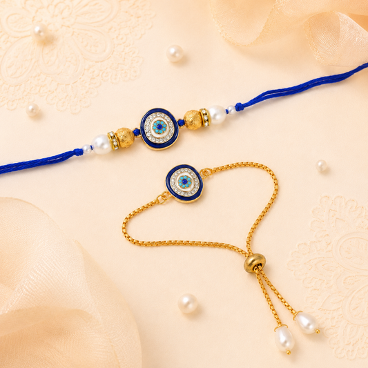 Blessed Gaze Bhaiya Bhabhi Rakhi Combo