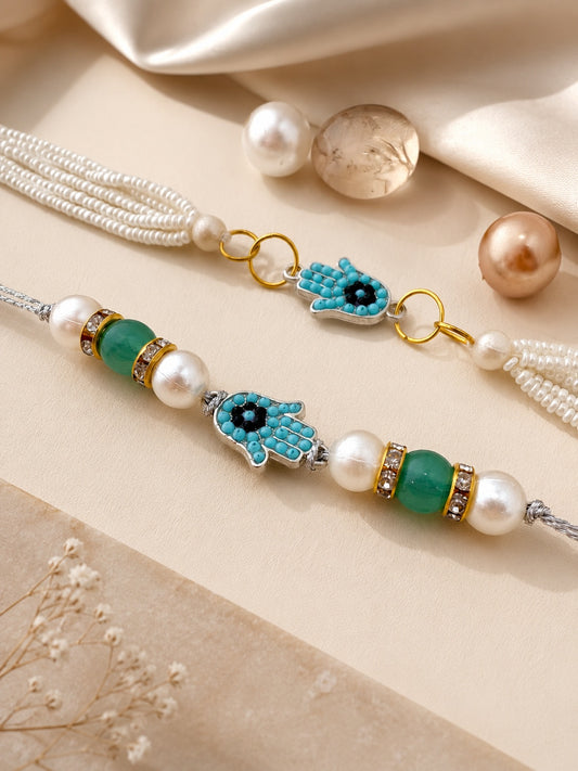 Beaded Evil Eye Bond Bhaiya Bhabhi Rakhi Combo