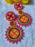 Pink Swastik Beaded Earrings
