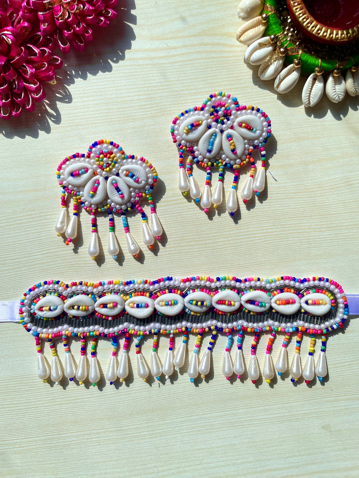 Shell Shringar Multi Beaded Choker Set