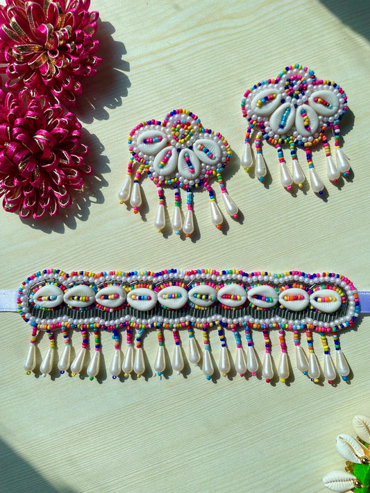 Shell Shringar Multi Beaded Choker Set